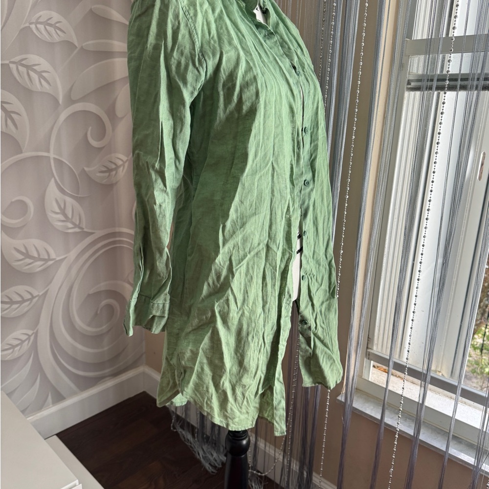 Green Linen Button Down Shirt